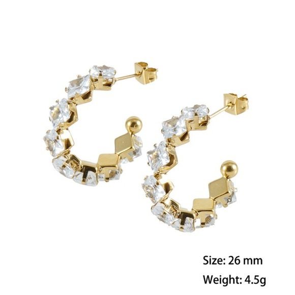 18K Gold Plated Hoop Earrings*Diamond Swarovski Crystal White Zircon CZ*ZX - Picture 2 of 2